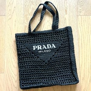 Prada Raffia Tote Bag in Black - NWT